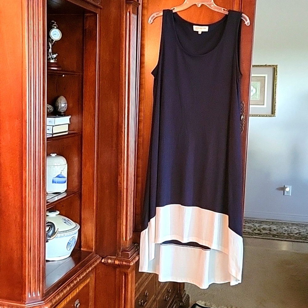 Jones New York Sport Navy-White hi low ruffled hem sz XL BEACH TO BRUNCH